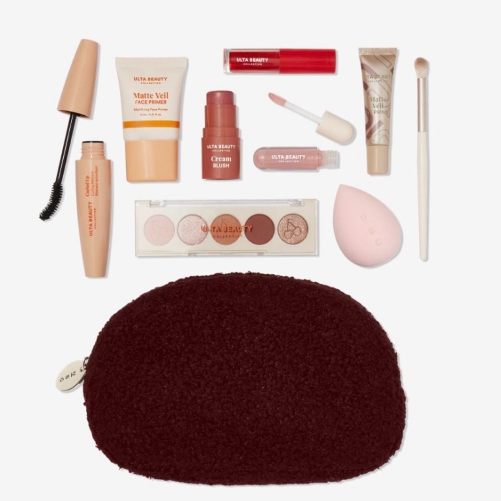 Ulta Beauty Cosmetic Collection with Burgundy Bag
